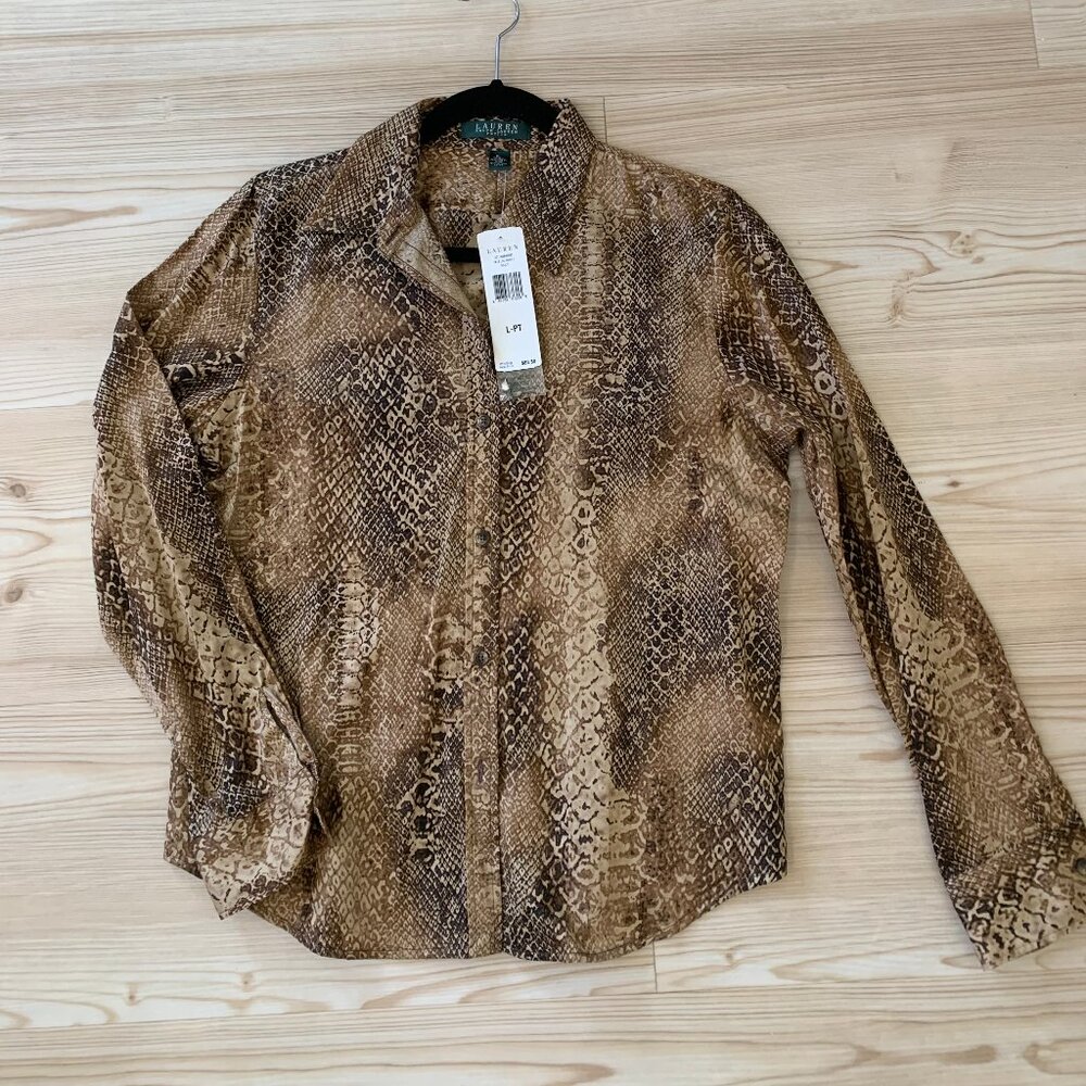 Lauren Ralph Lauren Petite Animal Print Button Down Shirt Sz. LP